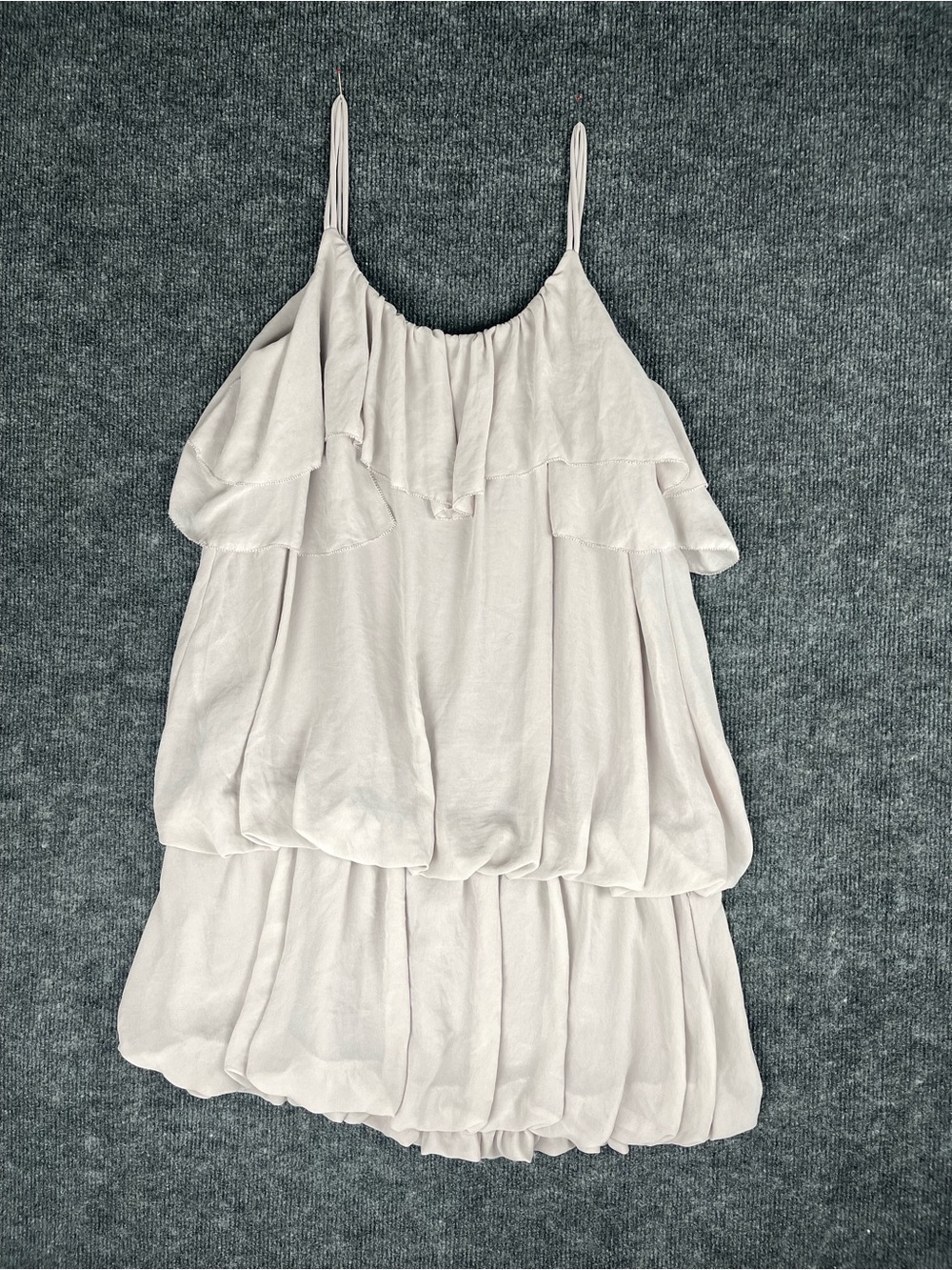 Women's Light Beige Ruffle Tiered Mini Dress with Spaghetti Straps